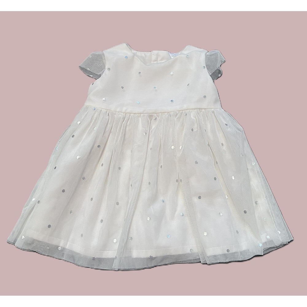 Carter's Off-White Fancy  Dress w/Silver Polka Dots, Infant Girl 3 mos.